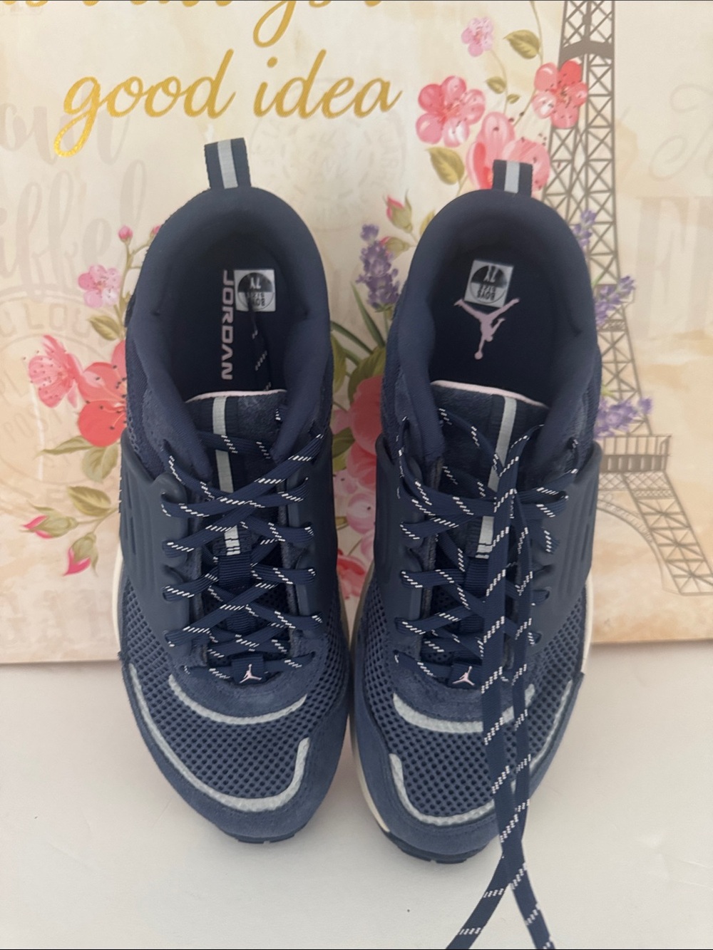 Jordan Men’s Navy and White Athletic Sneakers